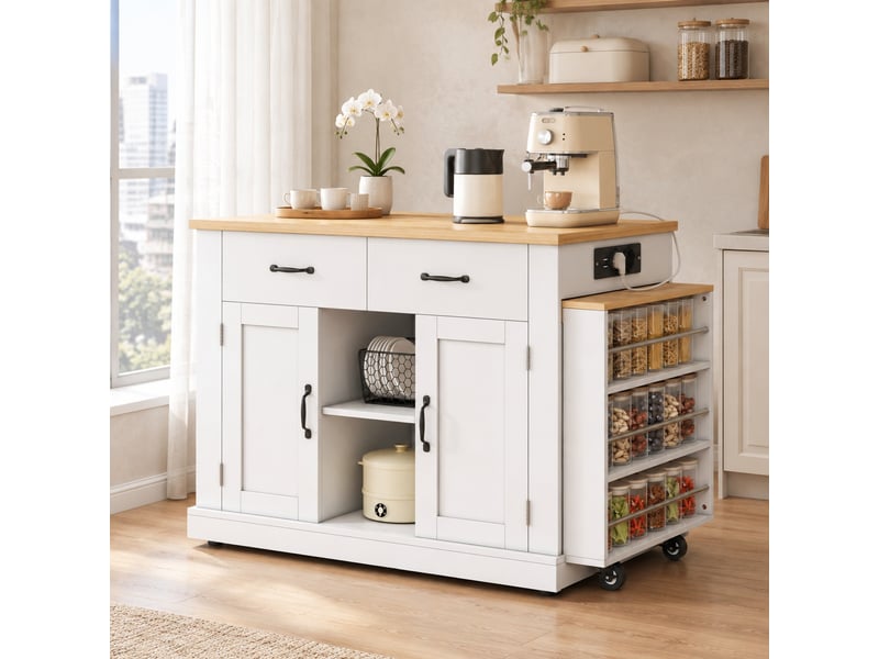  Îlot de cuisine mobile avec table extensible et rangements homvra  - Conforama C