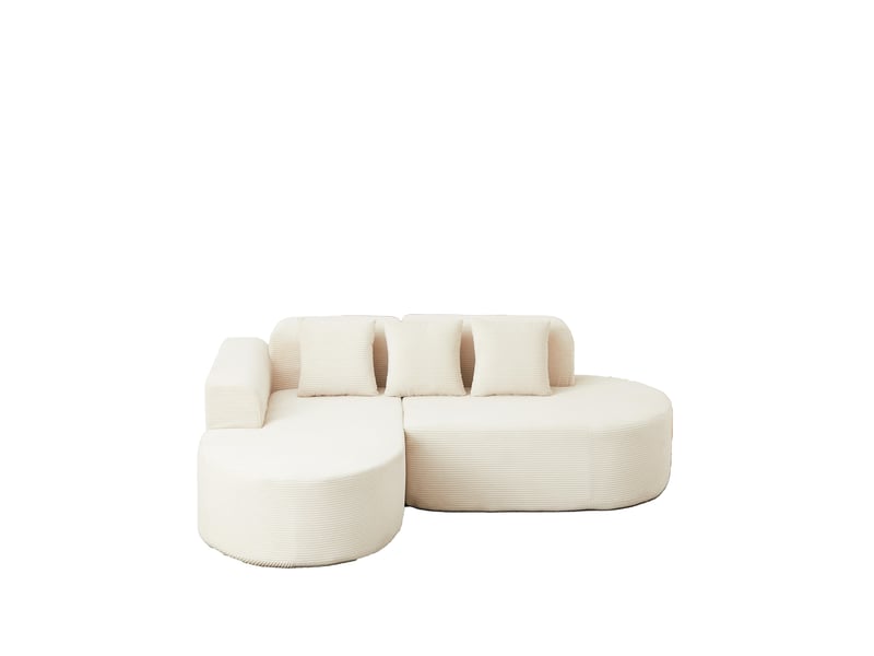  Canapé d'angle - 220x155x70 cm - canapé en l angle gauche modulaire velours côtelé avec 3 coussins sans montage - beige  - Conforama A