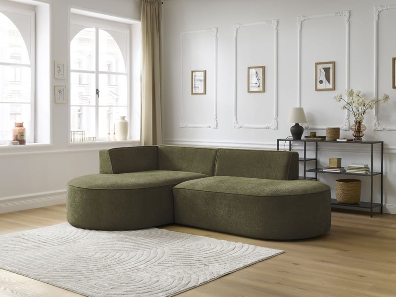  Bobochic canapé d'angle fixe rousseau tissu texturé vert  angle gauche ROUSSEAU - Conforama C