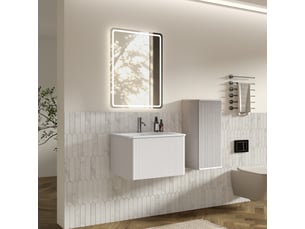 Ensemble meuble de salle de bain suspendu 60 cm miroir led et colonne blanc