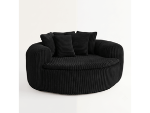 Fauteuil lounge xxl 145x133 cm avec assise profonde - 5 coussins et confort enveloppant - velours côtelé noir