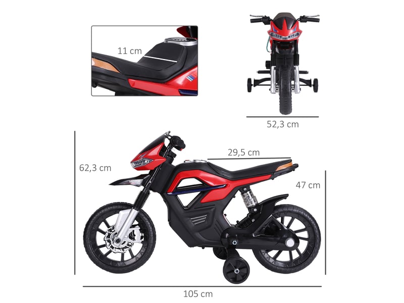  Moto électrique pour enfants, jouet pour enfants de 3 ans et plus, batterie 6v, avec lumières et musique, 105 x 52,3 x 62,3 cm, rouge  - Conforama E