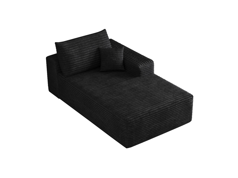  Canapé d'angle réversible modulaire avec méridienne, sans montage, assise moelleuse, en tissu côtelé noir  - Conforama A