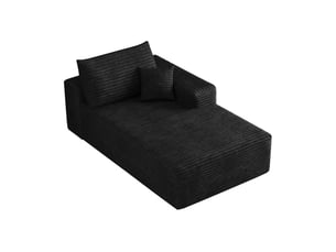 Canapé d'angle réversible modulaire avec méridienne, sans montage, assise moelleuse, en tissu côtelé noir