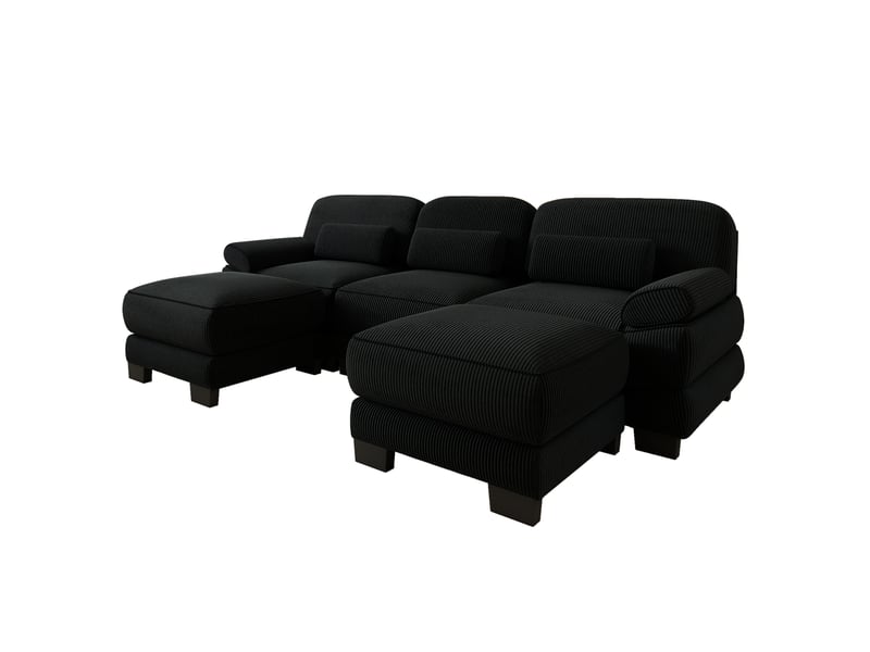 Canapé modulable 3 places tcqpz en u avec 2 poufs 265 x 161 x 94 cm velours côtelé noir - Conforama A
