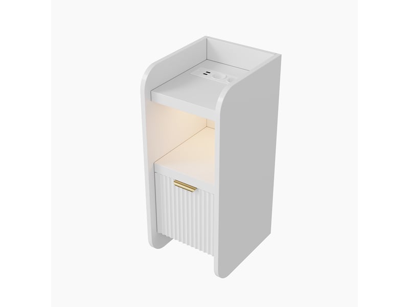  Lot de 2 tables de chevet blanches à 1 tiroir, design cannelé, bandeau led réglable, station de charge intégrée prises eu, table d’appoint multifonction pour chambre et salon  - Conforama R