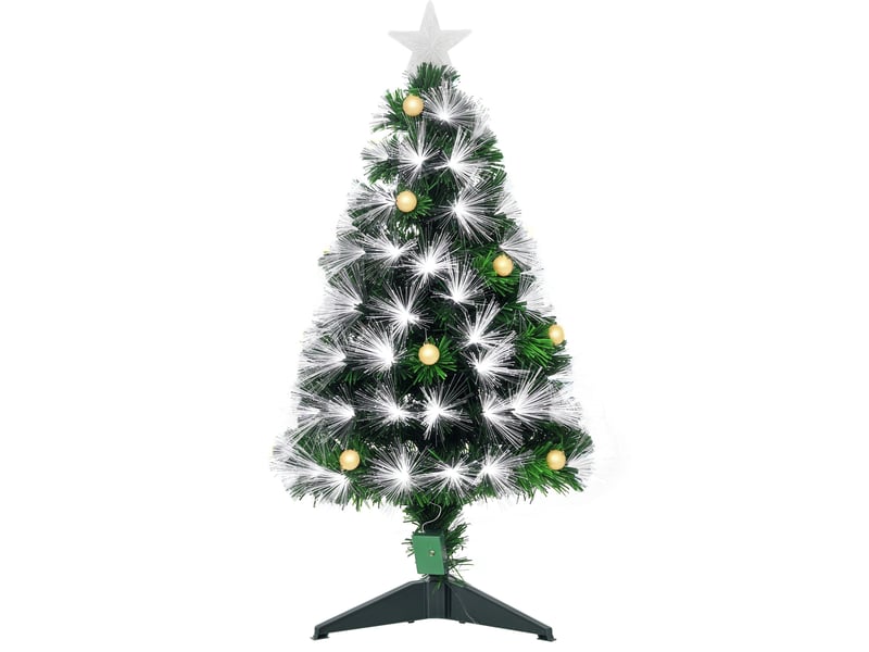  Sapin de noël artificiel lumineux 90h cm fibre optique led + support pied 90 branches étoile sommet brillante vert + 14 ampoules  - Conforama B