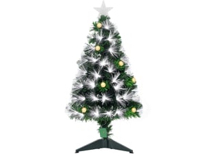 Sapin de noël artificiel lumineux 90h cm fibre optique led + support pied 90 branches étoile sommet brillante vert + 14 ampoules