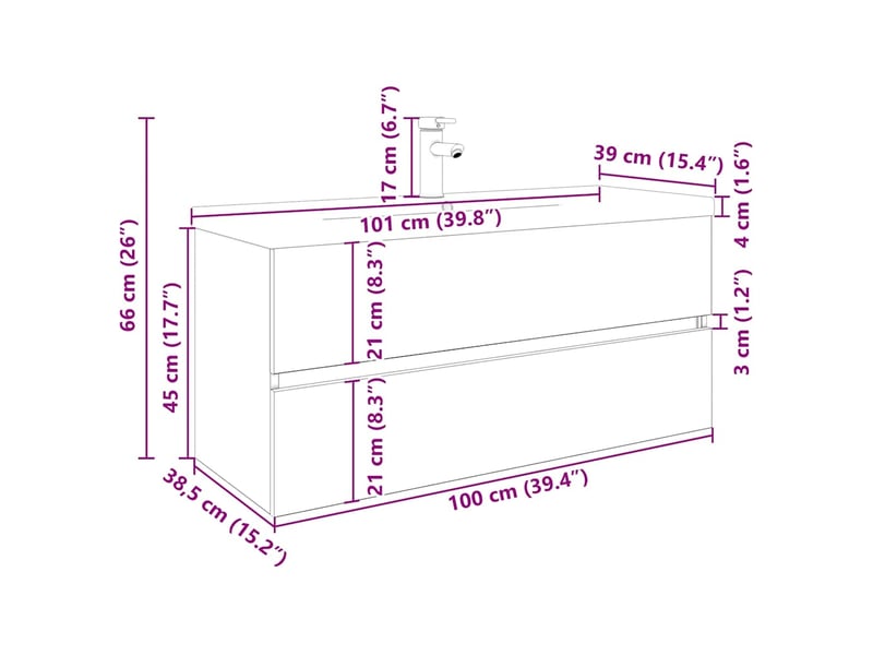  Meuble lavabo avec bassin et robinet intégré, armoire de salle de bains vieux bois cf65565  - Conforama E