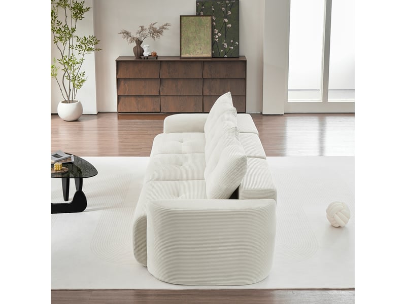  Canapé modulaire 3 places avec assise individuelle amovible, configuration 2+1 en velours côtelé beige  - Conforama E