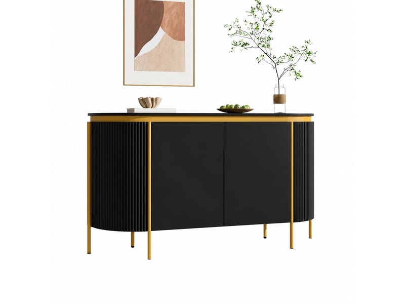  Buffet noir 4 portes, forme ovale, 140 cm  - Conforama A