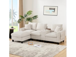 Canapé droit convertible HAVRYA 4 places Velours côtelé beige avec coffre de rangement
