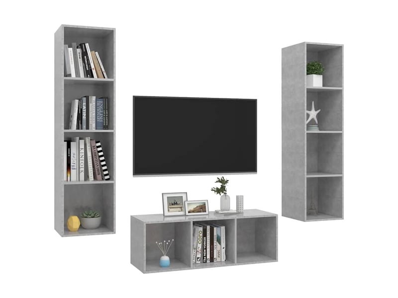  Ensemble de meuble tv - banc tv - meuble de rangement 3 pcs gris béton bois d'ingénierie  - Conforama C