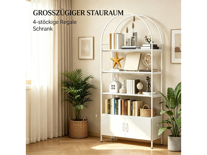  Bibliothèque 4 niveaux avec meuble bas 2 portes blanc 80 x 30 x 187 cm T5828P566548 - Conforama E