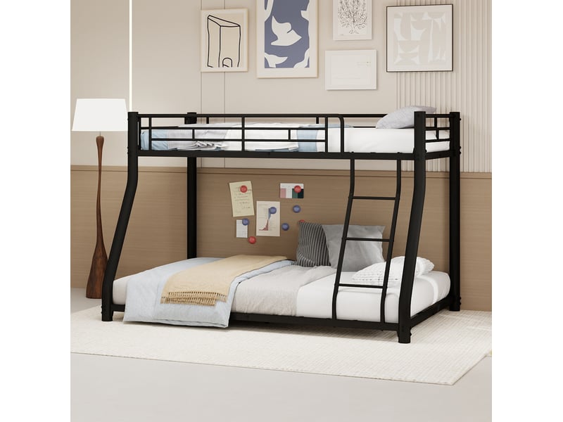  Lit superposé en métal 90x190 et 140x190 cm avec échelle et barrières noires  - Conforama B