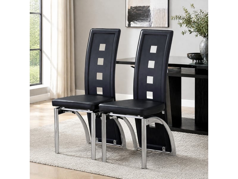 Lot de 2 chaises de salle à manger,43x49x102,5 cm,similicuir et métal argenté,noir - Conforama B