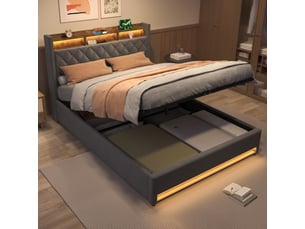 Lit rembourré ulevr en velours avec tête de lit, 160x200 cm, mousse haute résilience, gris foncé