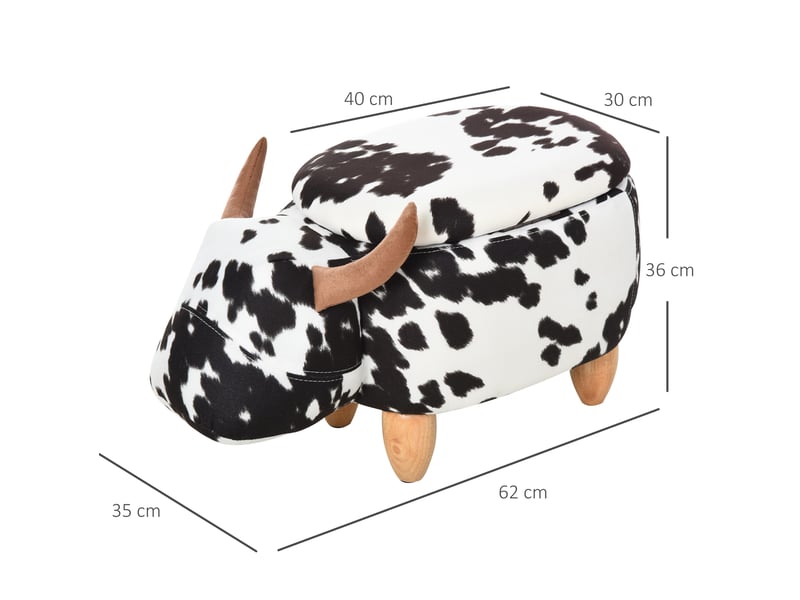  Pouf enfant animal 62x35x36 cm – noir et blanc – rangement intégré et repose-pieds confortable  - Conforama C