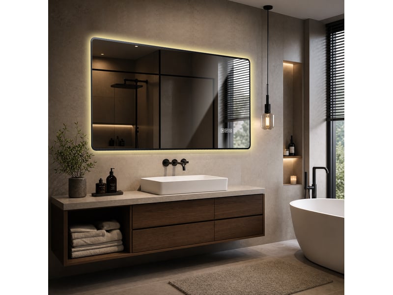  Miroir salle de bains led 60x120 cm anti-buée à cadre aluminium noir  - Conforama D