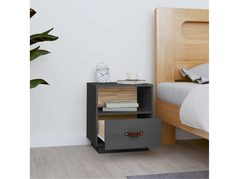 Table de chevet - cabinet de chevet - table de nuit gris 40x34x45 cm bois de pin massif  - Conforama B