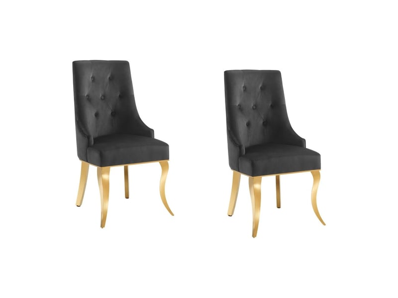  Lot de 2 chaises baroques velena en velours noir capitonné avec pieds dorés  - Conforama A