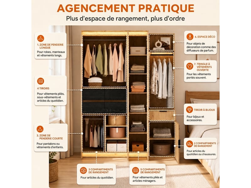 Armoire haute étroite 45x50x200 cm meuble de rangement avec tiroir et 2 portes chêne clair - Conforama C