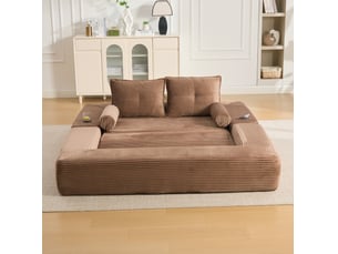 Canapé droit compressé convertible OKWISH 2 places Velours côtelé Marron