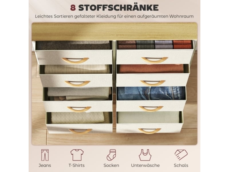  Commode beige, 8 tiroirs tissu, structure acier, plateau effet bois, rangement moderne pratique  - Conforama D