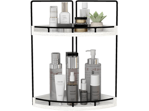 2-tier rustic white corner bathroom shelf