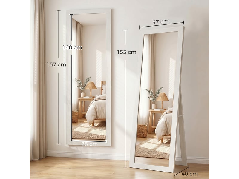  Miroir sur pied et mural rectangulaire avec cadre en mdf blanc  - Conforama C