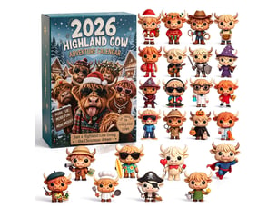 Calendrier de l’avent 2026 vache highland, 24 figurines miniatures 3d, compte à rebours de noël
