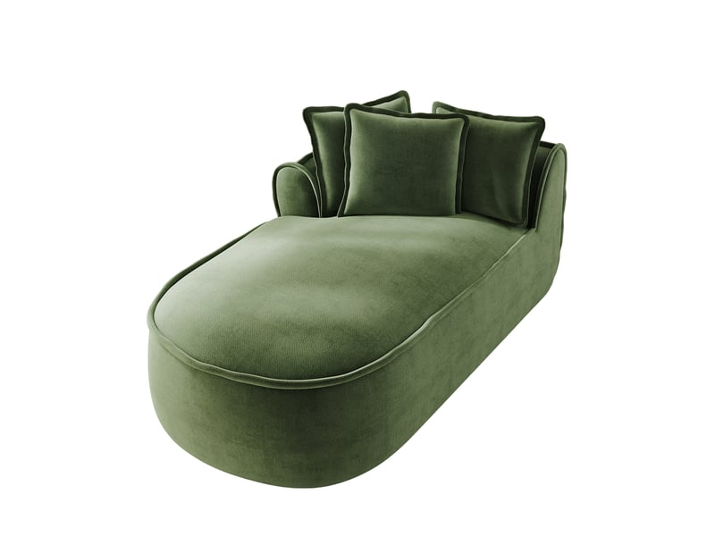  Canapé méridienne gauche manchester en chenille vert avec coussins  - Conforama D