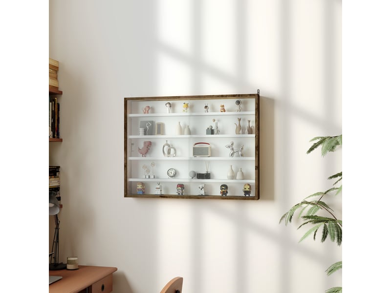  Vitrine murale pour objets de collection 5 étagère réglables en hauteur et 2 portes coulissantes 80 x 9,5 x 60 cm marron  - Conforama C