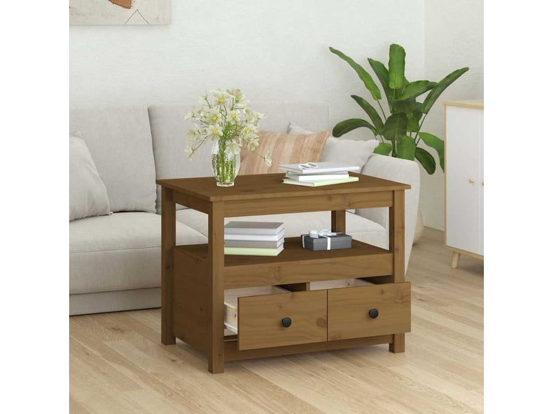  Table basse - table de salon - table à thé marron miel 71x49x55 cm bois massif de pin  - Conforama D