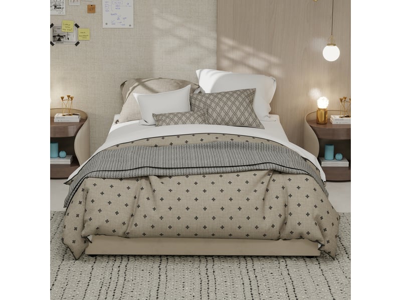 Lit coffre double 140x200 cm - lit ado avec vérin hydraulique en velours moderne sans tête de lit - sans matelas - beige  - Conforama C
