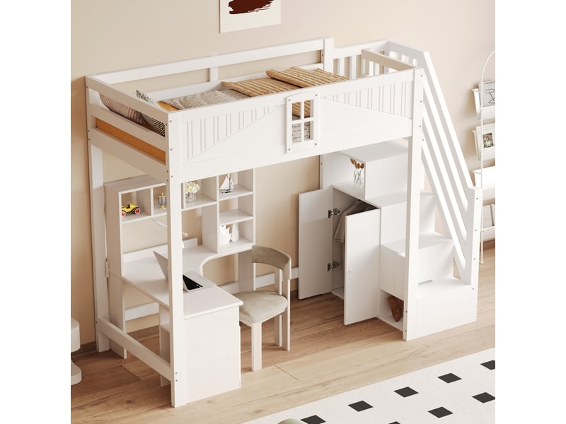  Lit mezzanine 90x200cm coloris blanc bois massif lit enfant blanc - Conforama E