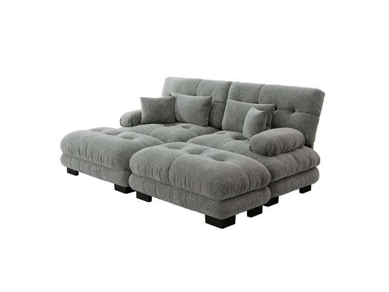 Canapé d'angle, canapé 2 places : style cloud, en chenille, coussins inclus, larges accoudoirs - Conforama B