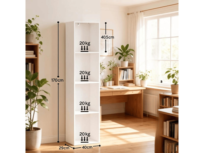  Bibliothèque verticale 4 compartiments avec led blanc 40x29x170 cm T5828P536770 - Conforama C