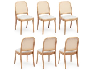 Lot de 6 chaises de salle à manger en bois clair et tissu beige, dossier tressé, confort au quotidien