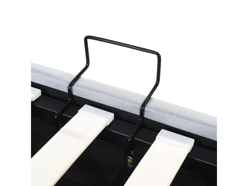  Lit coffre enfant  90x200 cm - rangement hydraulique gris  - lit enfant - tissu lin, sommier inclus, tête de lit réglable  - Conforama D