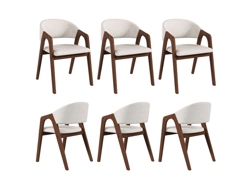  Lot de chaises 4 pièces bois massif chaise repas confortables à assises respirantes structure en bois massif revêtement en lin teinte noyer et beige avoine style moderne  - Conforama A