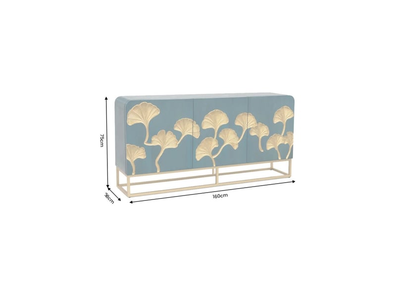  Buffet lotusia 160 cm – bois de manguier turquoise et doré – 3 portes  - Conforama C