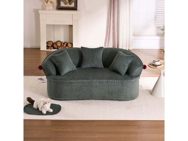 Canapé 2 places incurvé en velours côtelé vert 163x93x68 cm - Conforama B