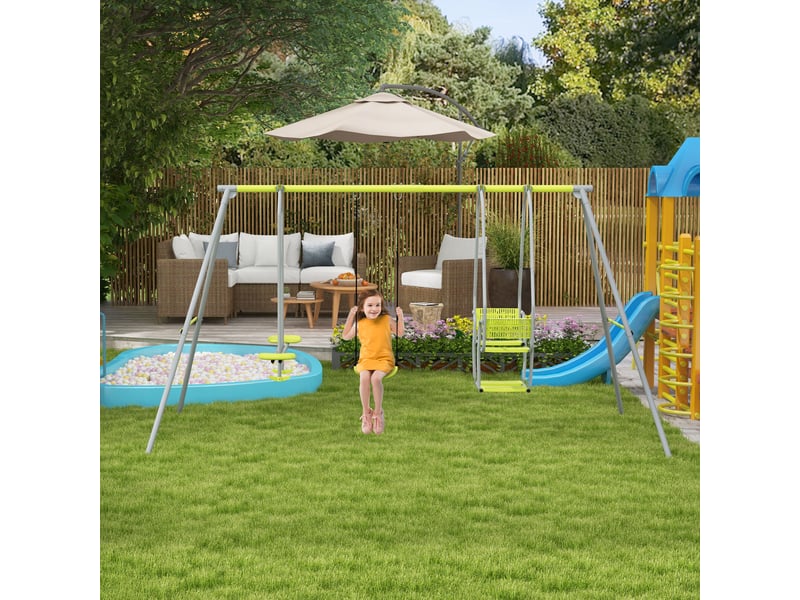  3 en 1 balançoire portique enfant avec 2 face à face et 1 siège de balançoire charge max. 225 kg vert  - Conforama B