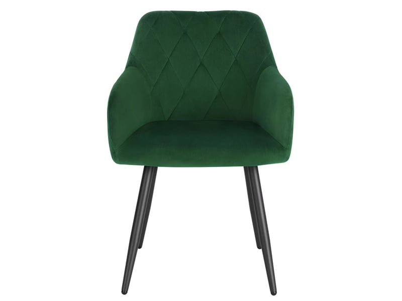  Chaise de salle à manger avec accoudoirs et assise rembourrée, dossier à losanges, en velours et métal vert foncé  - Conforama A