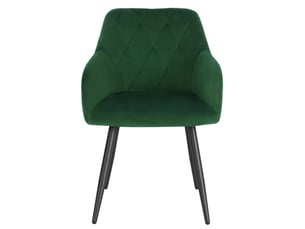 Chaise de salle à manger avec accoudoirs et assise rembourrée, dossier à losanges, en velours et métal vert foncé