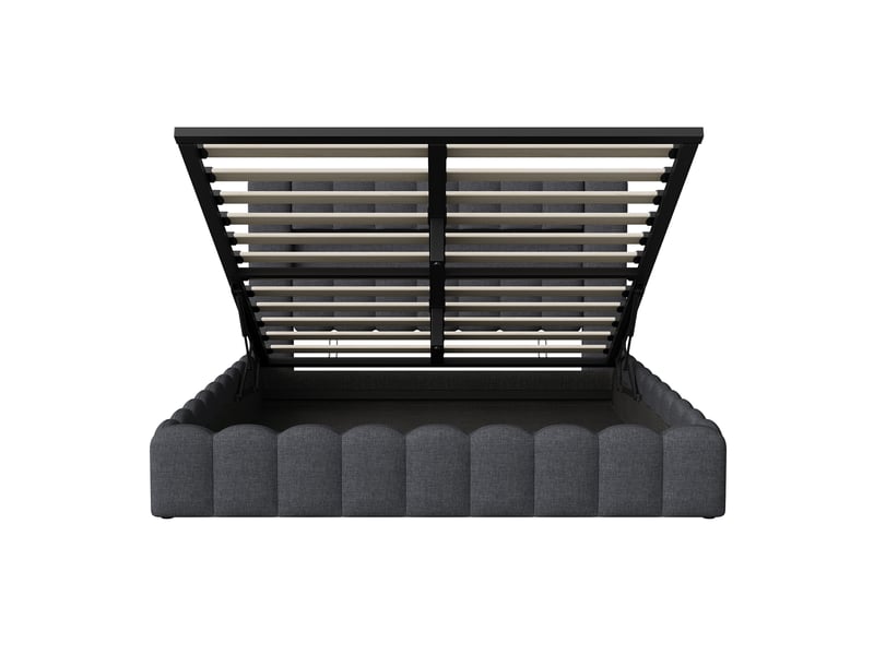  Lit double coffre - 140 x 200 cm - gris - lin, design cannelé, tête de lit avec led, vérins hydrauliques  - Conforama D