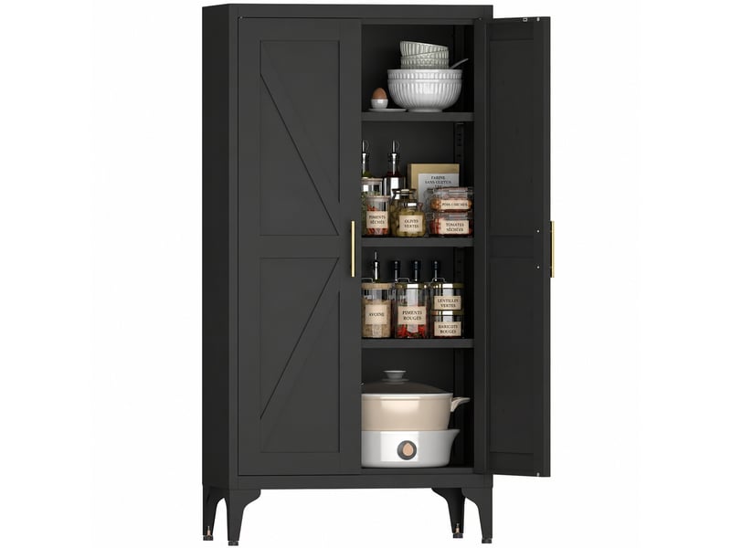  Armoire de rangement métallique verrouillable noire, 2 portes, 60 x 30 x 120 cm  - Conforama A