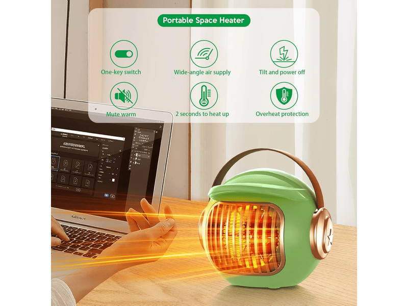  Chauffage portable avec protection contre la surchauffe et le basculement, chauffage rapide et silencieux en hiver, chambre à coucher, vert  - Conforama C