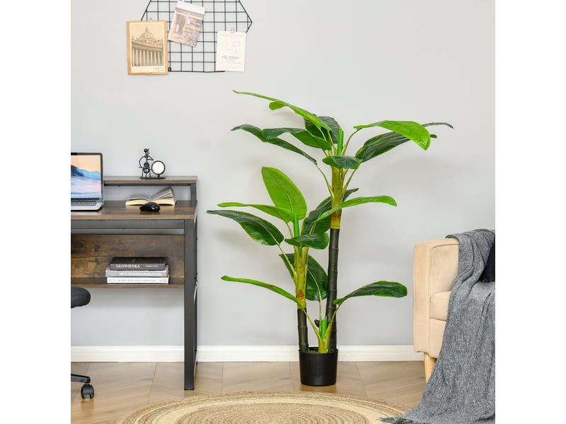  Bananier artificiel de 150 cm avec pot et 18 feuilles, plante artificielle pour la décoration intérieure (terrasse, jardin, salon), vert  - Conforama C